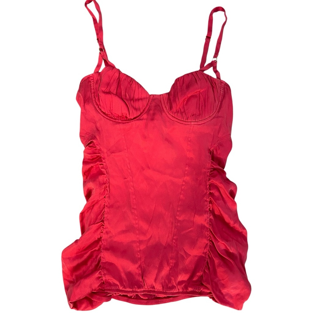Marciano Corset Ruched Bright Pink Red Tank Bustier Top Size Women’s Small